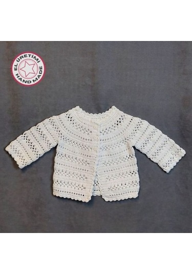 Uretti - Talia 8659 4701 El Örgüsü Koton İp Kız Çocuk Beyaz Hırka- 0-6 Ay Beyaz