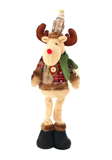 Hermoso Ayakta Noel Ren Geyiği Peluş Oyuncak, Geri Çekilebilir Ayaklı Dekorasyon 55x18x8 Cm Kırmızı