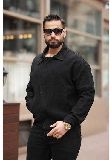 Unisex Yeni Sezon Kapitone Dolgulu Oversize Vintage Siyah Çzgl