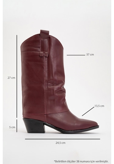 Sojo Bordo Cilt Hakiki Deri Kalın Topuklu Kısa Çizme Bordo