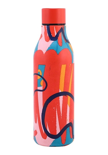 Junsunmay 550Ml Geometrik Desenli 304 Paslanmaz Çelik Vakum Yalıtımlı Su Şişesi Bpa Içermez Fda Yok - Kırmızı