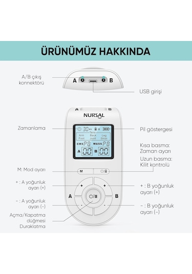 Acura Ac-933 Pro Şarj Edilebilir, Çift Kanallı 22 Programlı Profesyonel Tens Cihazı