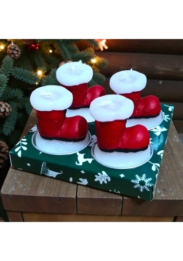 4 Adet Yılbaşı Pabucu Mum Noel Ayakkabı Mumu Dekoratif Kırmızı Mum Diğer