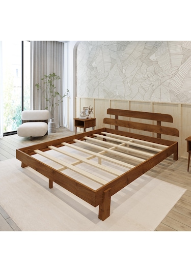 Lotus New Model Ceviz Renk Ahşap Karyola Ve İki Komodin Set-144 180 x 200 CM