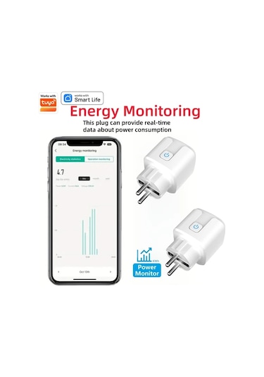 Honeybeeshop Smart Ev Wifi Akıllı Priz 16a Güç Ölçer Tuya Wifi Soket Ses Kontrolü Alexa Google Uyumlu