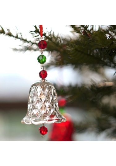 Geeksen Noel Zil Aksesuarı, Cam Kırmızı Yeşil Boncuklu, Ağaç Ve Pencere Süsü, Festivite Dekorasyonu, 1 Adet
