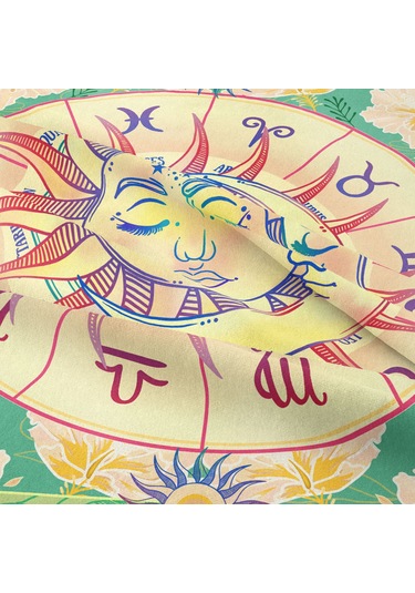 Neevoyu Yeşil Poliester Ev Dekorasyonu: Güneş Ve Ay Desenli Moherli Tapestry, 73x95cm, Oda Zemin Kumaşı