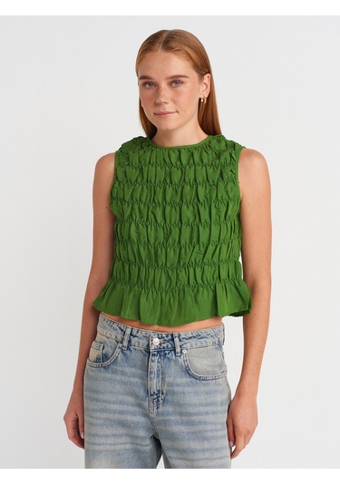 Dilvin 50845 Kolsuz Crop Bluz-yeşil Yeşil
