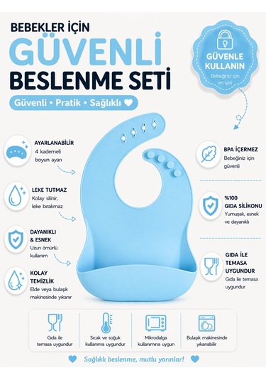 Jojobebek Çocuk Silikon Mama Önlüğü (MAVİ RENK)