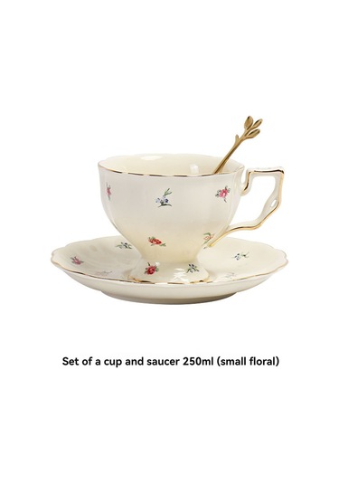 Lemestar Porselen Kahve Fincan Seti 250ml - Büyük Kapasite, Gümüş Kenar, Tabak Ve Kaşık İçeren Fransız Stil Servis Seti Beyaz