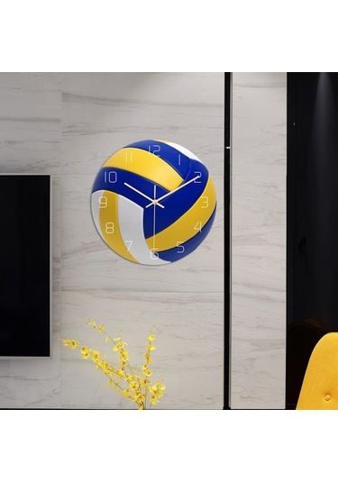 Pazly Yuvarlak Voleybol Voleybol Topu Suntek Spor Sessiz Saati Duvar 12 '' İd Çok Renkli
