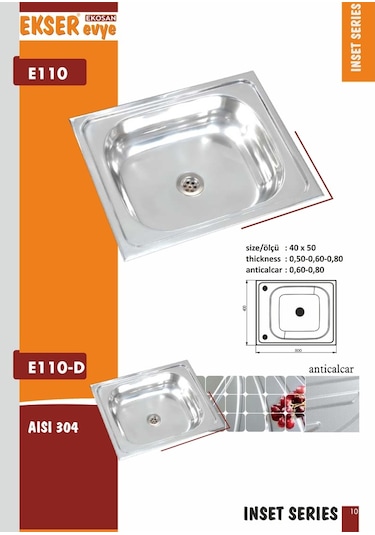 Ekosan 40 x 50 Ankastre Eviye + Sifon