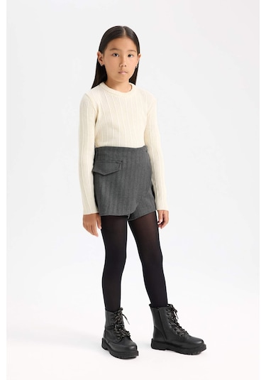 DeFacto Kız Çocuk Desenli Şort Etek D6066A824WNGR103 Gri