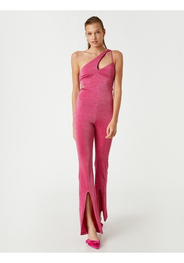 Koton Pırıltılı Abiye Tulum Pencere Detaylı Fuşya 2sak40017fk Fuşya