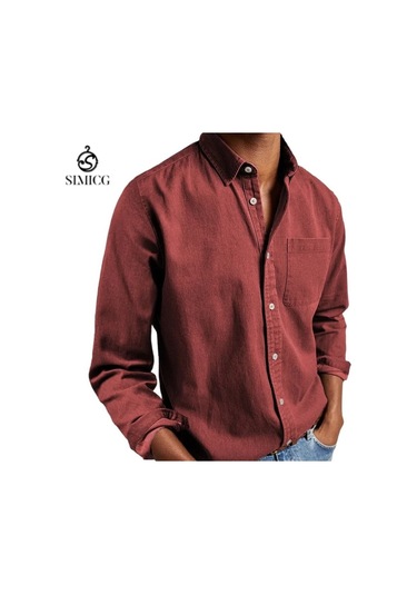 Erkek Gömleği Uzun Kollu Yakalı Erkek Gömleği Kırmızı