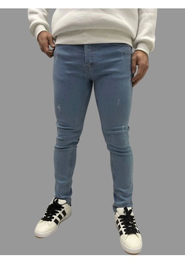 Erkek Dar Paça Tırnaklı Newone Buz Mavisi Kot Pantolon Buz Mavisi