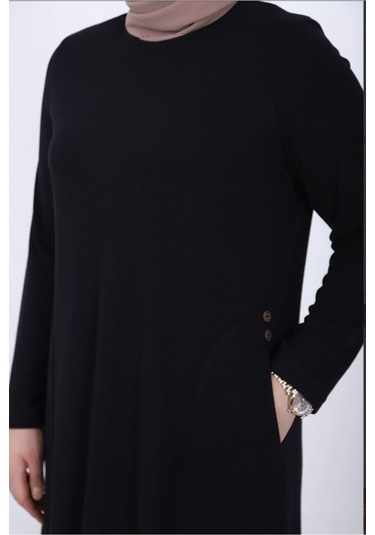 Ece Fitilli Büyük Beden Zümrüt Tunik-654565 Siyah