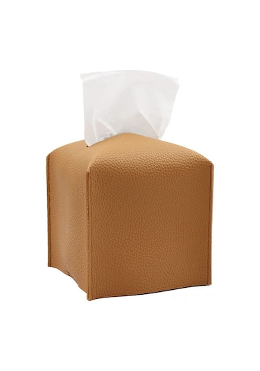 Dianziye Kahverengi Küçük Pu Deri Mendil Kutusu - Ev Otomobil Dekoratif Kullandım, Pratik Ve Dayanıklı
