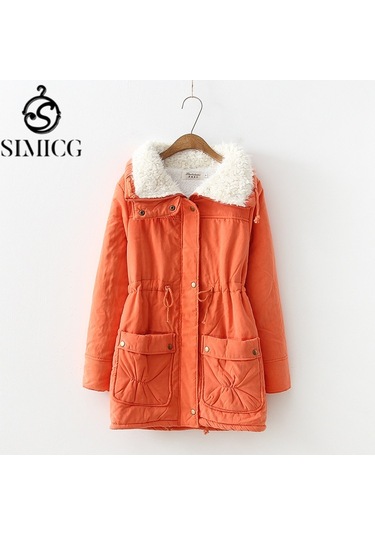 Kadın İş Kıyafeti Kuzu Derisi Kalın Sıcak Ceket Turuncu