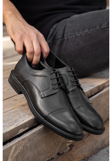D00226 Günlük Ortopedik Hakiki Deri Erkek Klasik Ayakkabı Siyah