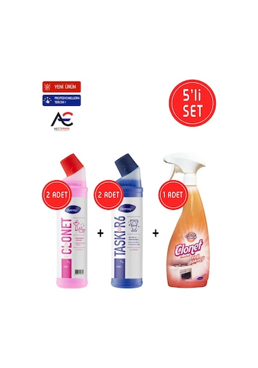 Clonet Temizlik Paketi Mutfak 750 ML + Banyo 2 x 750 ML + Tuvalet Temizleyici 2 x 750 ML