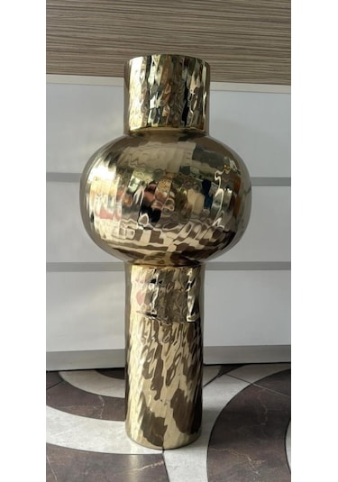 Lamedore Ava Cylınder Cross Texture Gold Vase 35x35x70 Cm
