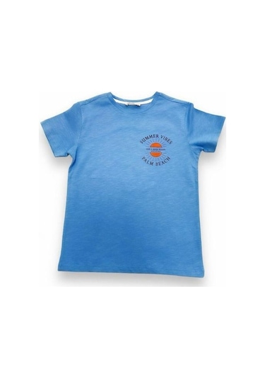 Çikoby Erkek Çocuk Pamuklu Summer Yazılı Tshirt-14593 Mavi