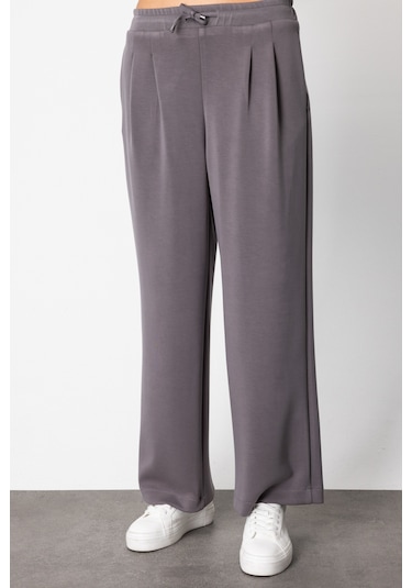 On Kadın Pile Detaylı Bol Paça Eşofman Altı 64703 Antrasit Antrasit