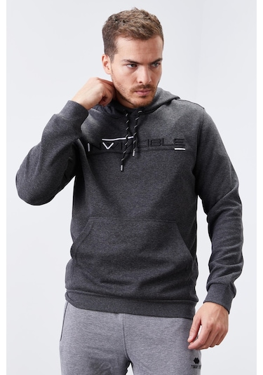 Tommy Life Antrasit Melanj Kanguru Cep Standart Kalıp Kapüşonlu Erkek Sweatshirt - 87883 Antrasit Melanj