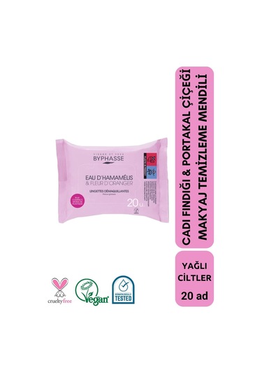 Byphasse Cadı Fındığı Ve Portakal Çiçeği Özlü Makyaj Temizleme Mendili Yağlı Ciltler 20'li