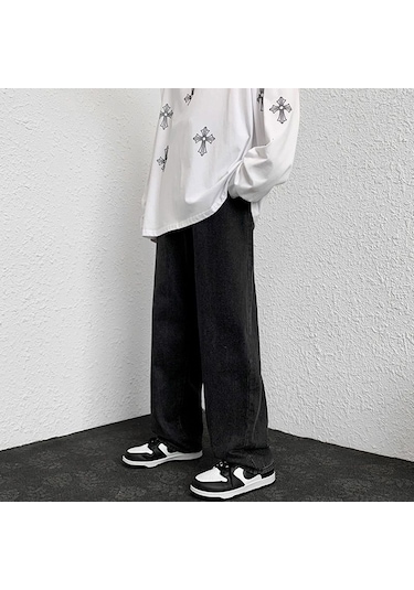 Erkek Vintage Kot Pantolon Siyah