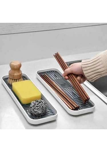 Pazly Çelik Mavi Lavabo Sabunluk Mutfak Depolama Tepsisi, Ev Düzenleyici Sünger Tutucu Bardak Drenaj Tepsisi, Bulaşık Yıkama Scrubber, Mutfak Aksesuarı Mavi