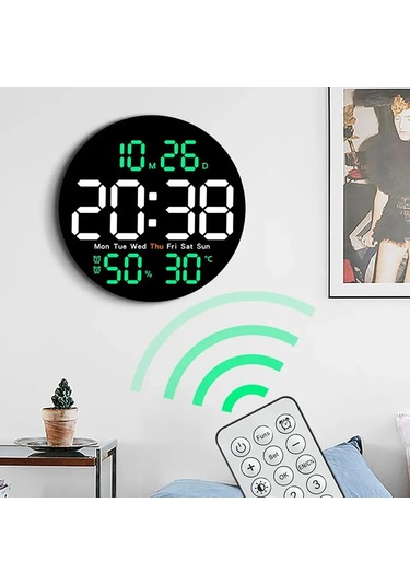 Zilinn Çift Alarmlı Uzaktan Kumandalı Led Duvar Saati, Ev Dekorasyonu İçin Takvim Ve Sıcaklık Göstergesi Parlaklık Ayarlanabilir Turuncu-84 Çok Renki