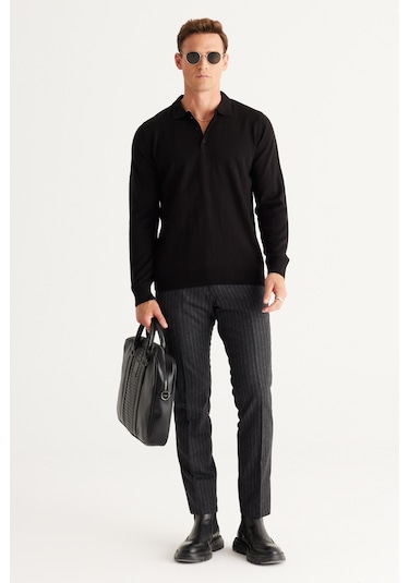 Altinyildiz Classics Erkek Siyah Tüylenme Yapmayan Anti Pilling Kumaş Standart Fit Polo Yaka Triko 4A4923100003SYHL Siyah