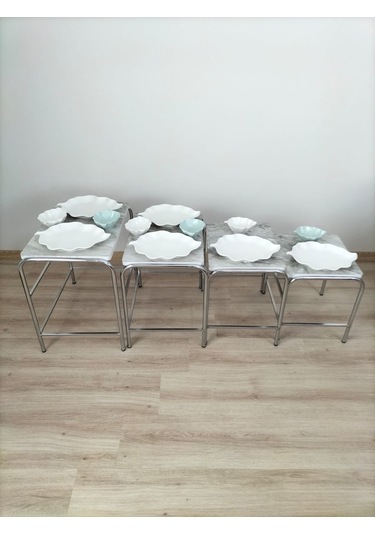 Evko Mobilya Buket Sehpa, 4'lü Zigon Sehpa, Dörtlü, Krom-grimerme