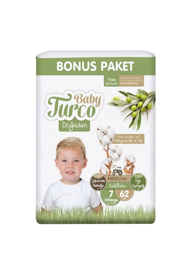 Baby Turco Doğadan Bebek Bezi 7 Numara XXlarge Bonus Paket 62 Adet