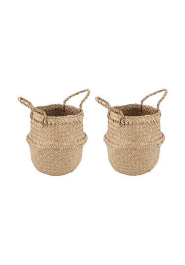 Geeroyoo 2 Adet Doğal Deniz Otlu Örgülü Sepet - Çok Amaçlı Depolama, Bitki Saksısı, Dekoratif Organizatör