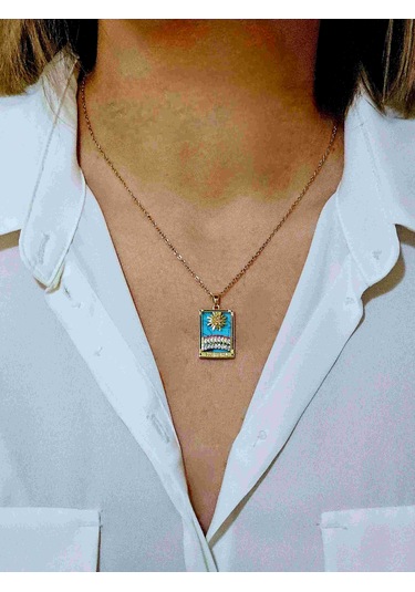 The Sun Tarot Kartı Çelik Kolye Altın