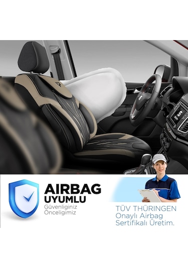 Panda Pars Serisi Deri Oto Koltuk Kılıfı - Bej - Siyah