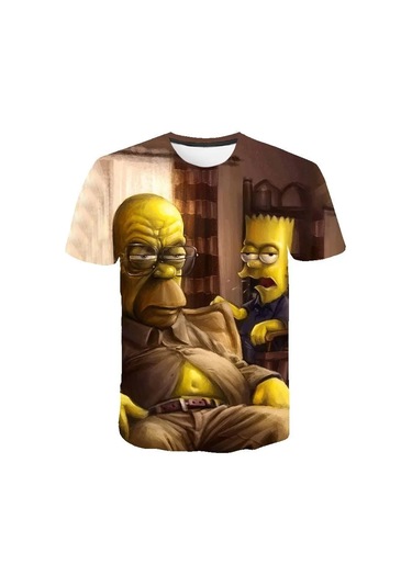 Disney Simpsons Karikatür Baskı Erkek T-shirt Yazlık Kısa Kollu Rahat Teealtın Altın