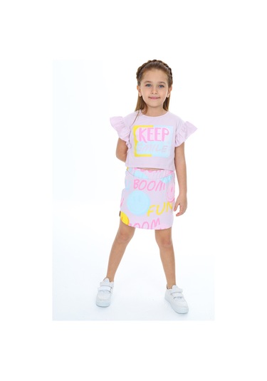 Toontoy Kız Çocuk Baskılı Etekli Takım Açık Lila