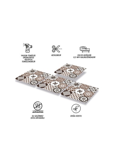 Tink KENDİNDEN YAPIŞKANLI KARMA KAHVELİ SİYAH DESENLİ PVC KARO 30X30