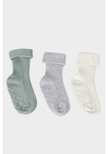 Defacto Kız Bebek Kaydırmaz Taban 3lü Pamuklu Uzun Çorap E4760a5nsgn2 Yeşil