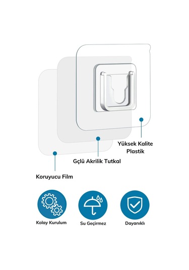 Eşya Sabitleme Askısı 10 Çift Şeffaf Çift Taraflı Yapışkanlı Geçmeli Klips 4741 Altın - Krom