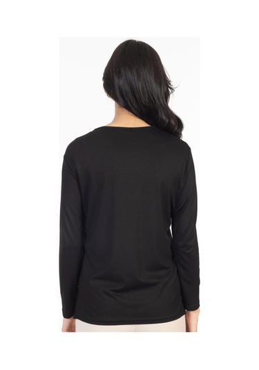 Yeni Model 2024 Nakış İşlemeli Yuvarlak Yaka Likralı Anne Penye Bluz 6450-siyah