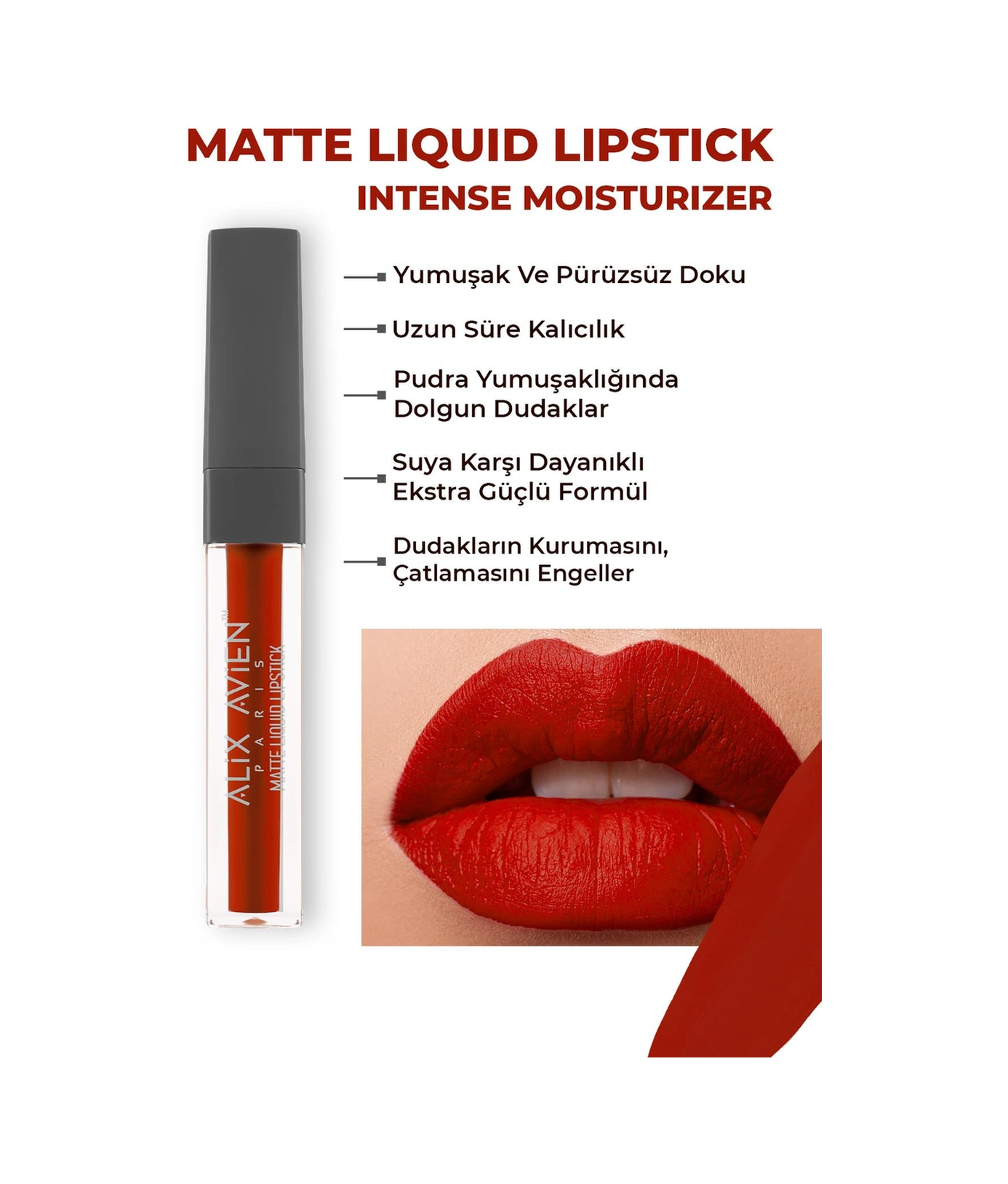 Alix Avien Uzun Süre Kalıcı Kadifemsi Kuruma Yapmayan Mat Likit Ruj Matte Liquid Lipstick 522 Wine Red