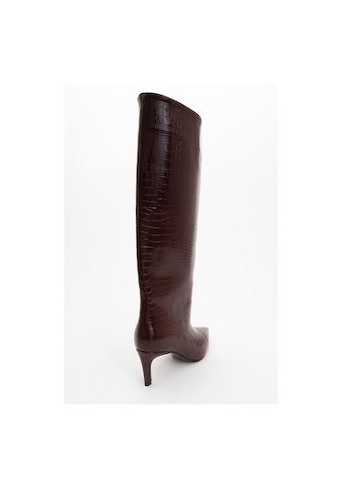 Camila Bordo Baskı Kadın Topuklu Çizme Bordo