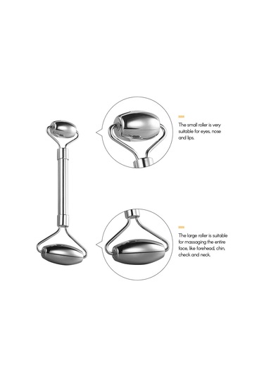 Kosona Cilt Bakımı İçin Paslanmaz Çelik İki Uçlu Masaj Rulosu - Kuru Ciltleri Giderme Ve Yuvarlanmaları Azaltma - Karton Kutuda Gümüş