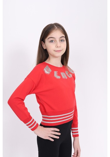 Toontoy Kız Çocuk Sweatshirt Black Varak Baskılı Kırmızı