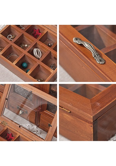 Xindoker 12 Bölmeli Ahşap Gümüşlük Kutusu - Şeffaf Kapağıyla Mümkünlükleri Görebilir, Takıları Korur Ve Düzenler Kahverengi